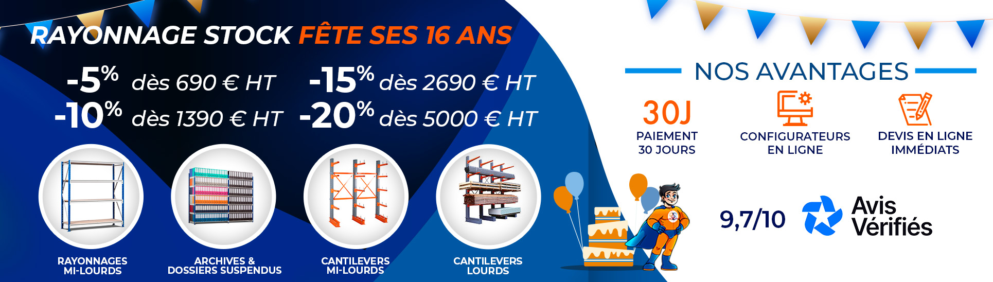 Réduction rayonnages neufs sauf tablettes Rayonnage stock