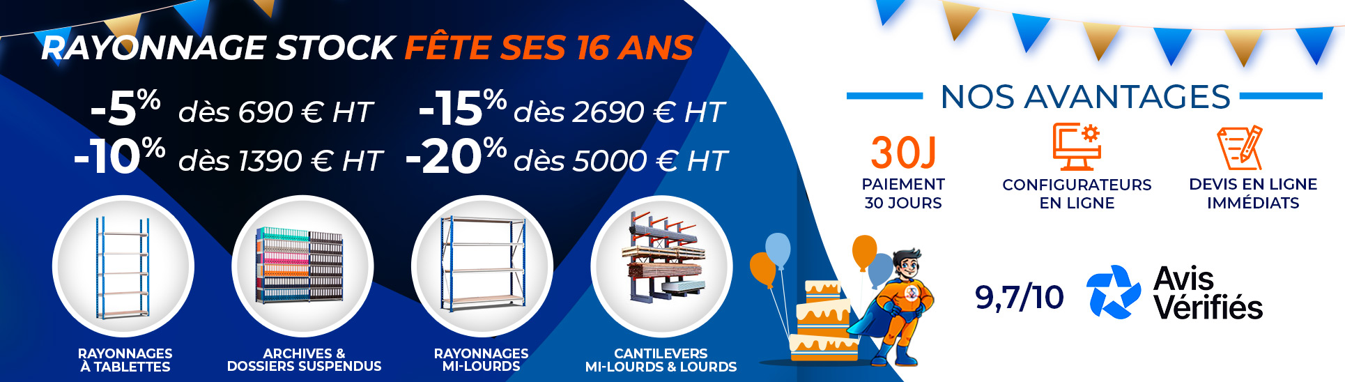 Réduction rayonnages neufs Rayonnage stock